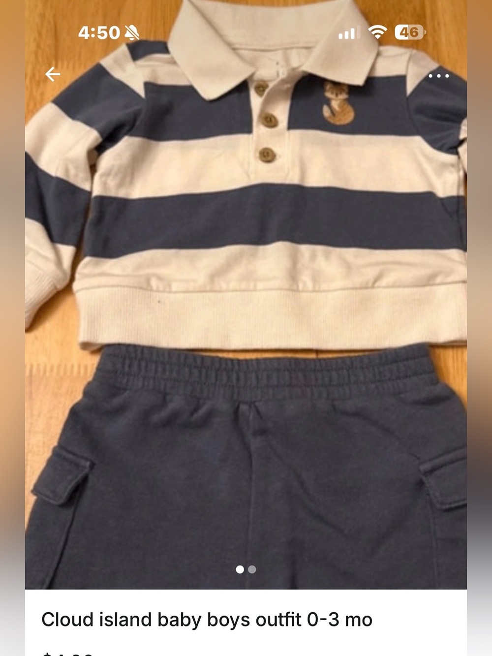 Cloud Island Baby Boys Navy and Cream Striped Polo & Cargo Shorts 0-3 mo